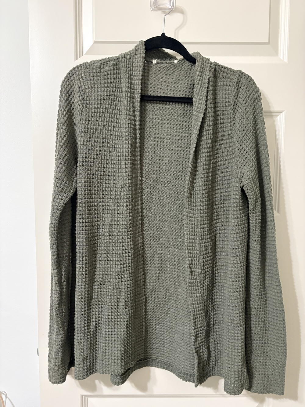 Open Front Waffle Knit Cardigan - Sage Green